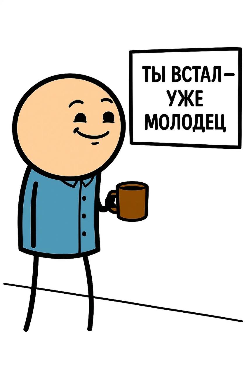 Ты встал - уже молодец ✊🏻
У меня из-за работы давно сбит режим сна. Ложусь и встаю всегда по-разному — когда работаю с проектами, часто проваливаюсь в процесс до глубокой ночи | Сетка — социальная сеть от hh.ru