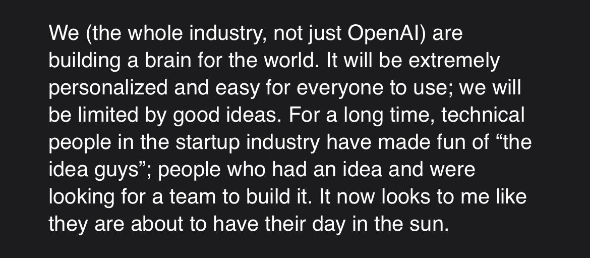 Мы (вся индустрия, не только OpenAI) строим мозг для всего мира. Он будет чрезвычайно персонализированным и простым для использования всеми; нас будут ограничивать только хорошие идеи | Сетка — социальная сеть от hh.ru