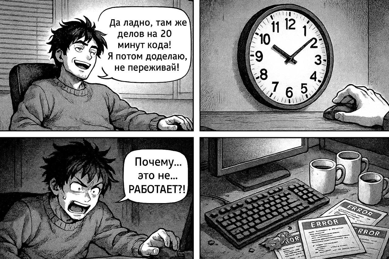 ⏪ "Ну всё, с понедельника..." ⏩
🍊 Рубрика: Воскресная манга
Генерация через ИИ
Комедия. Айтишная драма. Немного философии | Сетка — социальная сеть от hh.ru