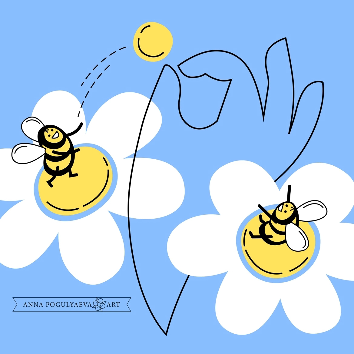 Шмели и ромашки. Летний принт для ткани, мерса, аксессуаров | Сетка — социальная сеть от hh.ru