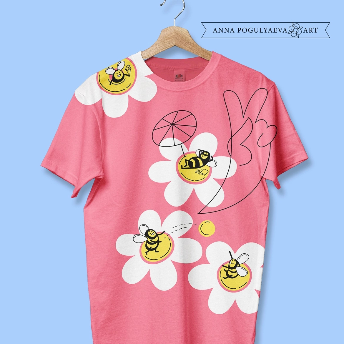 Шмели и ромашки. Летний принт для ткани, мерса, аксессуаров | Сетка — социальная сеть от hh.ru