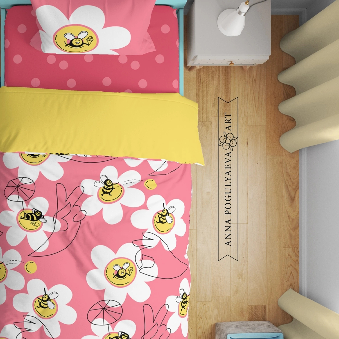 Шмели и ромашки. Летний принт для ткани, мерса, аксессуаров | Сетка — социальная сеть от hh.ru