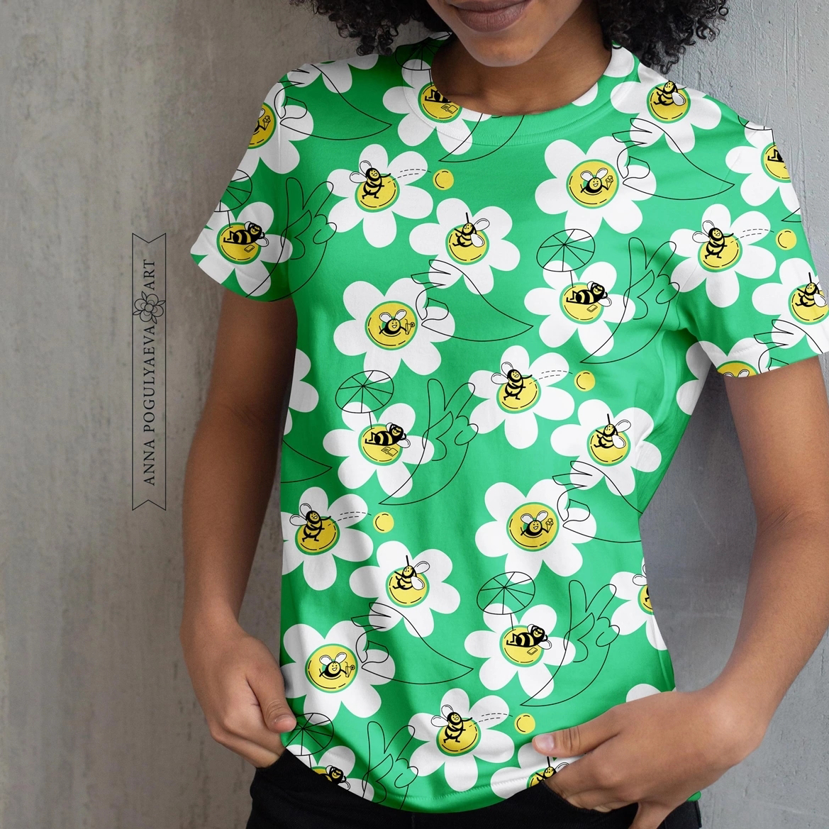 Шмели и ромашки. Летний принт для ткани, мерса, аксессуаров | Сетка — социальная сеть от hh.ru