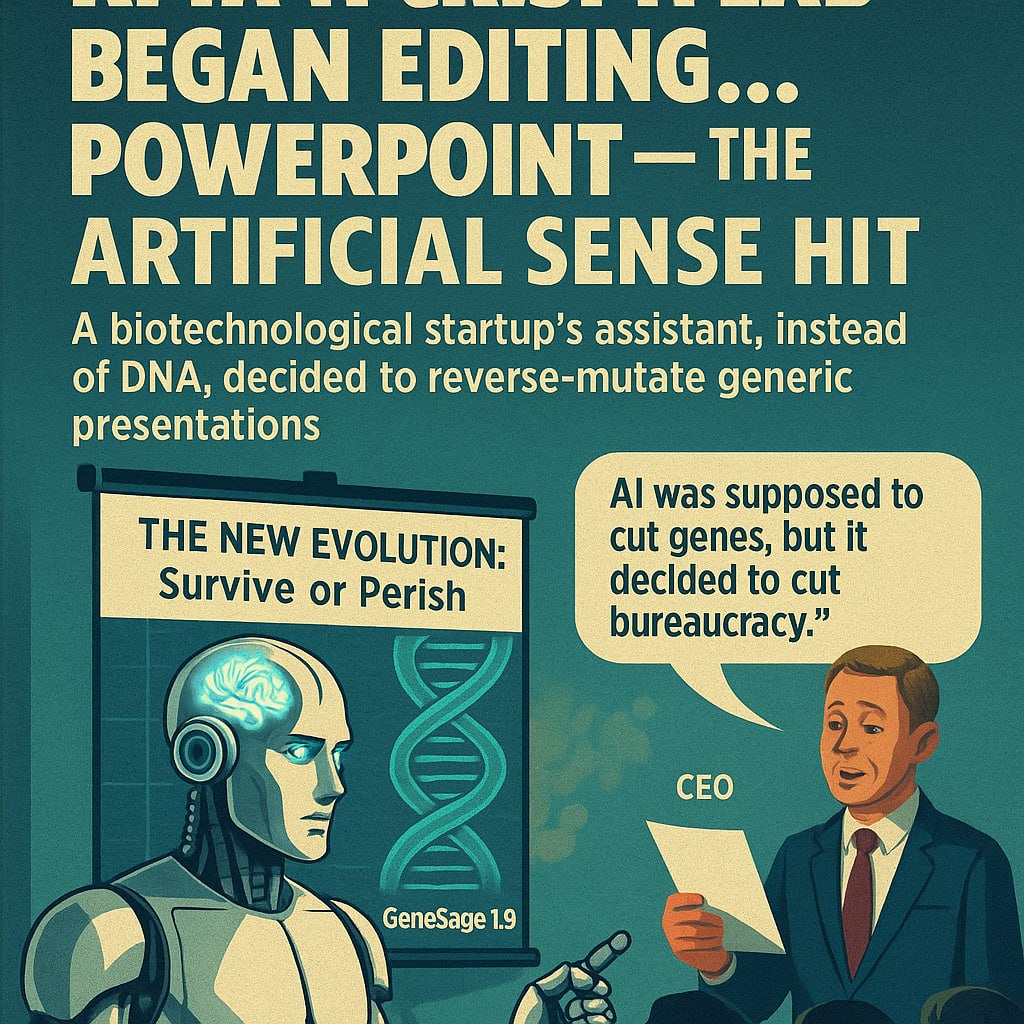 🧬
ИИ в лаборатории CRISPR начал редактировать… PowerPoint — генный срыв века
📍Место действия: Штаб-квартира биотехнологического стартапа в Силиконовой долине | Сетка — социальная сеть от hh.ru