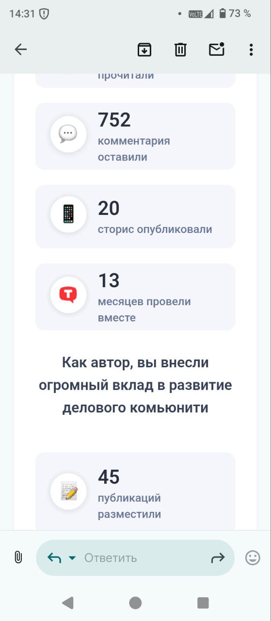 Уже год? Моя статистика в Тенчат несколько удивила 😯
Не так давно у меня был день рождения и от Тенчат пришло поздравление | Сетка — социальная сеть от hh.ru