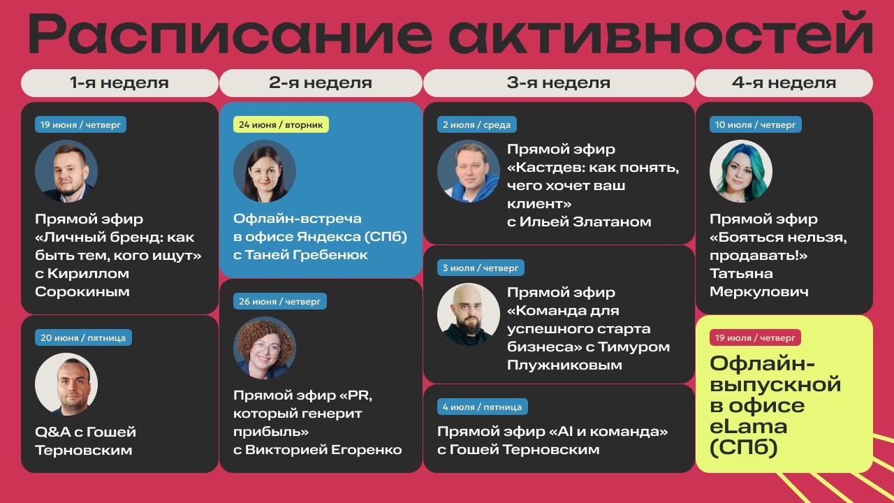 ✨ Расписание активностей на 4 недели обучения ✨
Друзья, мы готовы раскрыть все карты | Сетка — социальная сеть от hh.ru