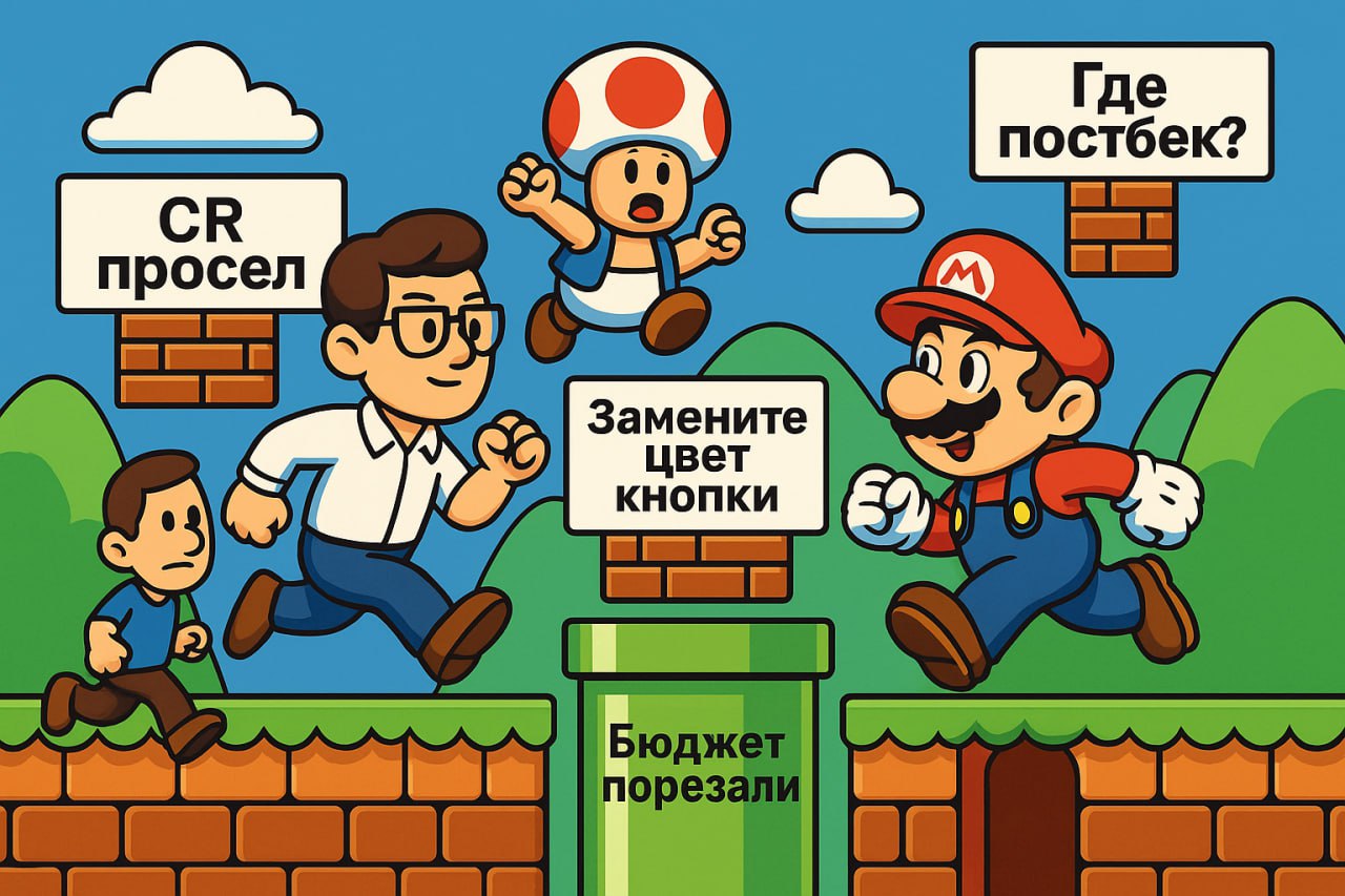 🤦‍♀️ День из жизни UA:
— Скачал креативы из Google Drive,
— Настроил лукалайк по пуш-евенту,
— Отправил ссылку на превью клиенту,
— «Можно поменять фон?»
— Новый рендер, апдейт трекера,
— Вышел в прод | Сетка — социальная сеть от hh.ru