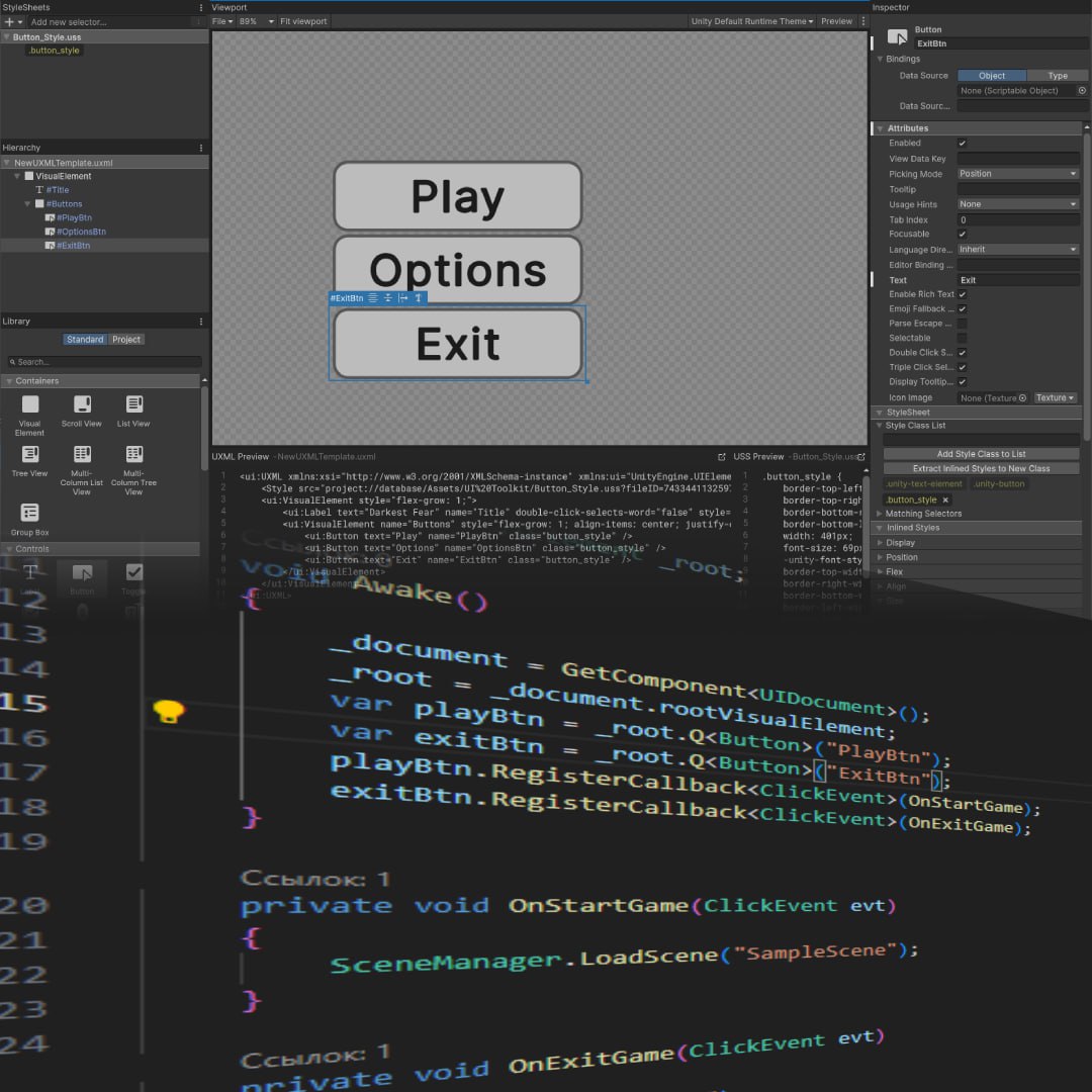 Утро началось с изучения Unity UI Toolkit.
За ним явно будущее построения интерфейсов в играх на Unity. Потому разобраться, как оно работает, кажется полезной идеей | Сетка — социальная сеть от hh.ru