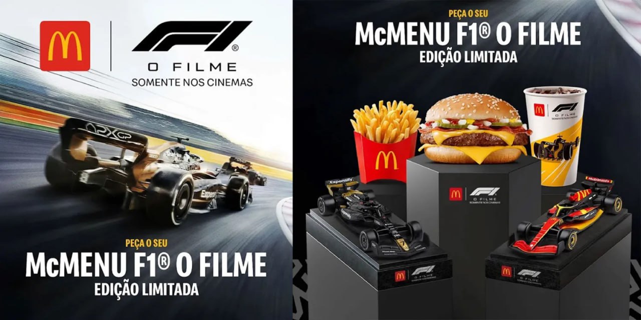 Apple заколлабилась с McDonald's для промо «Формулы-1» с Брэдом Питтом. При покупке специального комбо в Латинской Америке люди получат миниатюрный болид в масштабе 1:43 | Сетка — социальная сеть от hh.ru