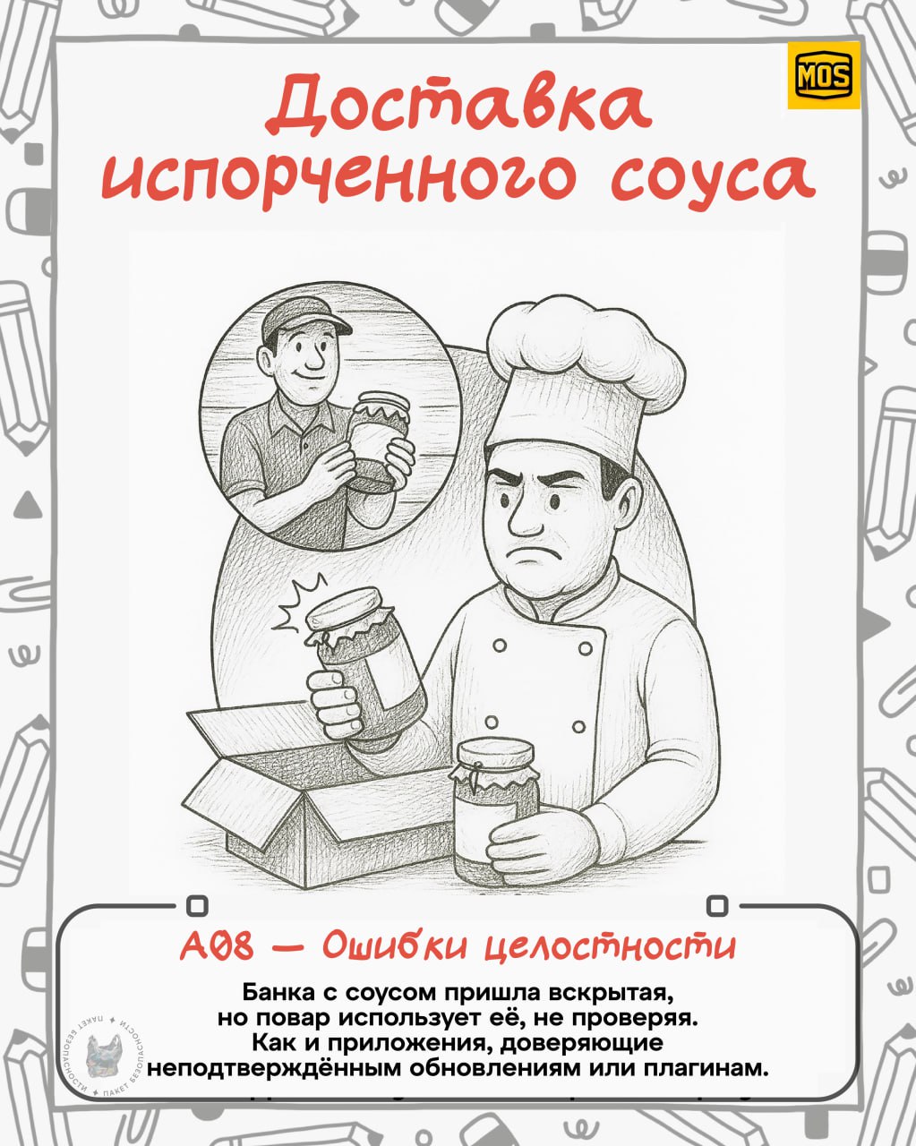 Украл и перевел
Вы только посмотрите, какие крутые зарисовки сделали в MOS (Ministry Of Security) для визуализации всеми известного OWASP top 10 | Сетка — социальная сеть от hh.ru