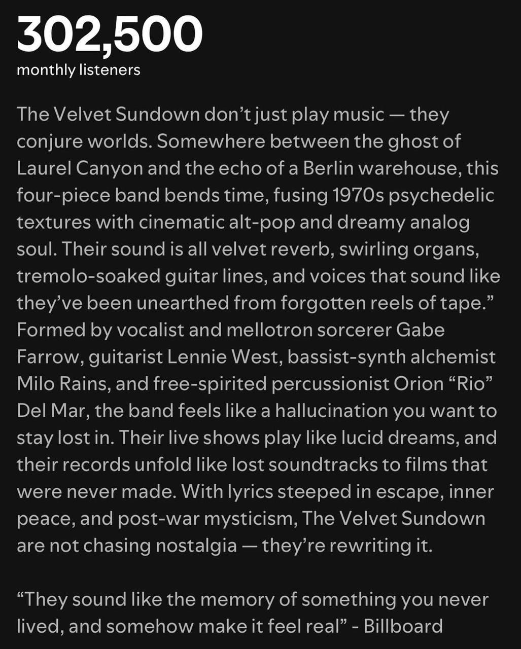 Интересная ситуация со Spotify и группой The Velvet Sundown. Интересная она тем, что эта группа появилась пару недель назад, собрала 500.000 прослушиваний, но её в реальности не существует | Сетка — социальная сеть от hh.ru