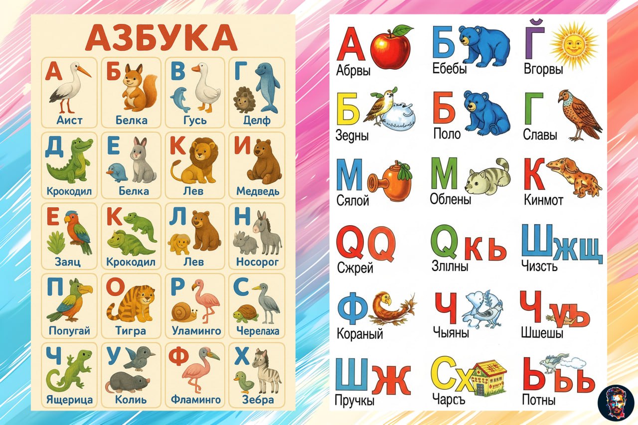 Азбука для детей — что может пойти не так? Отвечают Ебебы, Славы, Уламинго, Тигра, Черелаха и Колиь!
Сегодня видел уже пару подобных, не побоюсь этого слова, шедевров от ИИ | Сетка — социальная сеть от hh.ru