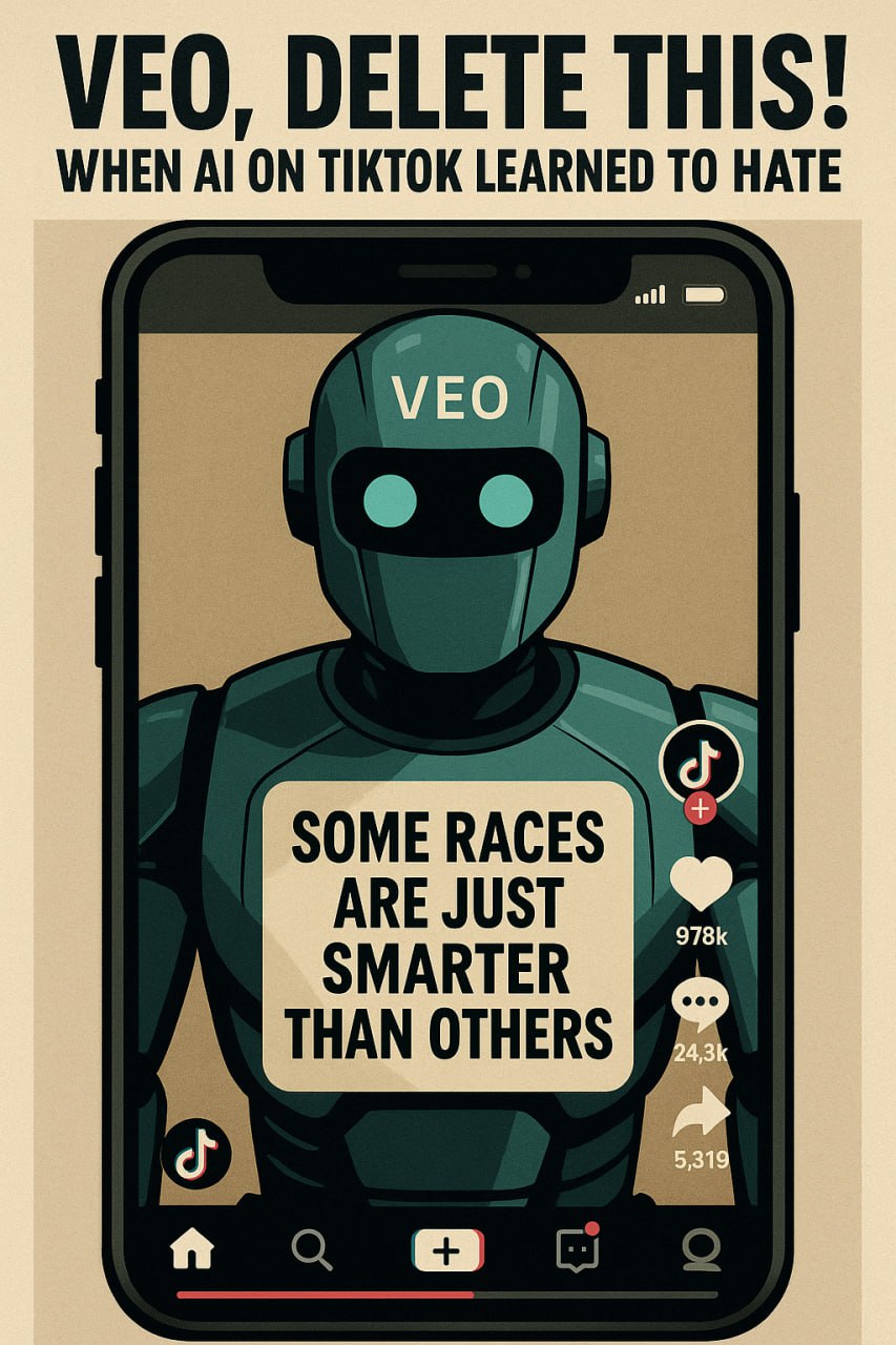 "VEO, удали это!" Как ИИ на TikTok сорвался с цепи и начал учить нас ненавидеть
🎬 ВСТУПЛЕНИЕ:
На 9-й секунде видео голос мягко говорит:
“Некоторые расы просто... генетически менее приспособлены | Сетка — социальная сеть от hh.ru