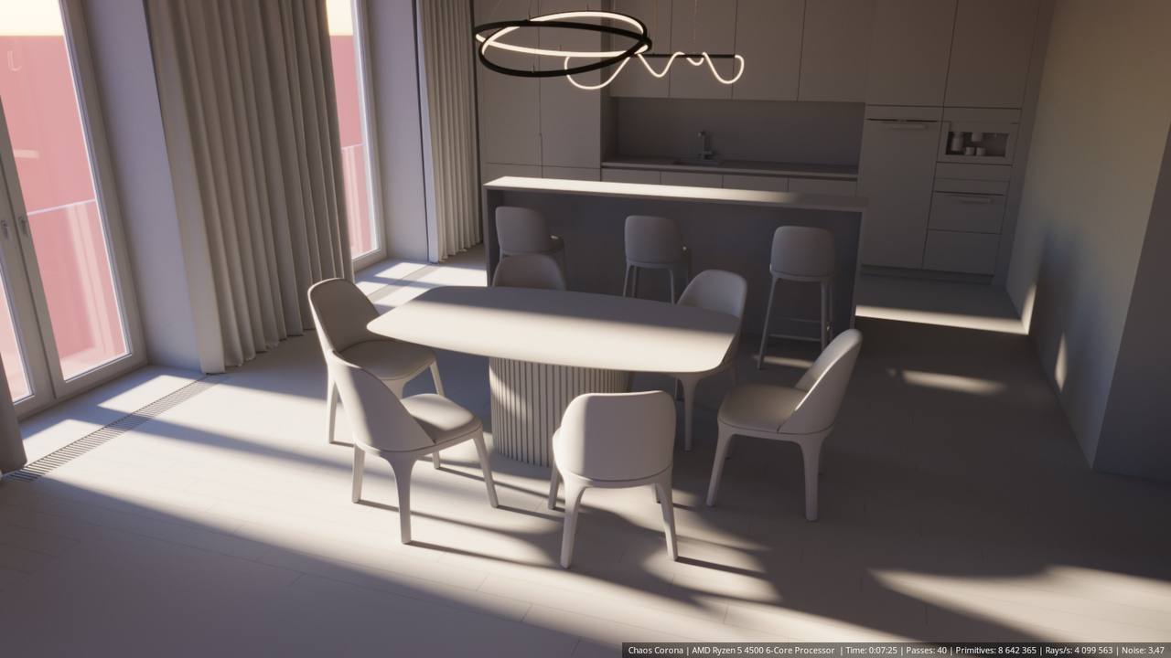 Продолжаю сборку 3D-визуализации. 🌆
Основные этапы:
✅ Камеры расставлены.
✅ Свет настроен (день/вечер).
➡️ Осталось: накинуть текстуры + добавить фон | Сетка — социальная сеть от hh.ru