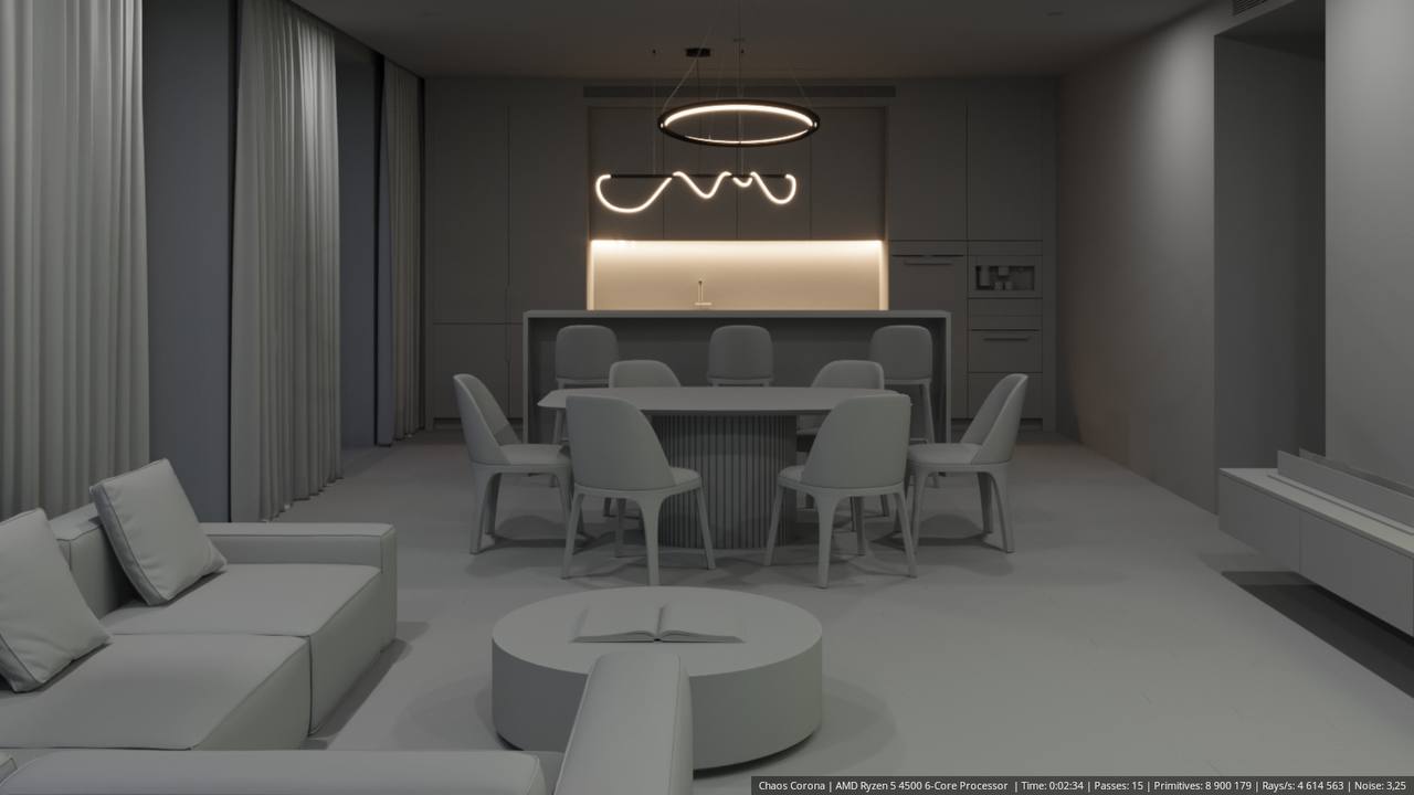 Продолжаю сборку 3D-визуализации. 🌆
Основные этапы:
✅ Камеры расставлены.
✅ Свет настроен (день/вечер).
➡️ Осталось: накинуть текстуры + добавить фон | Сетка — социальная сеть от hh.ru