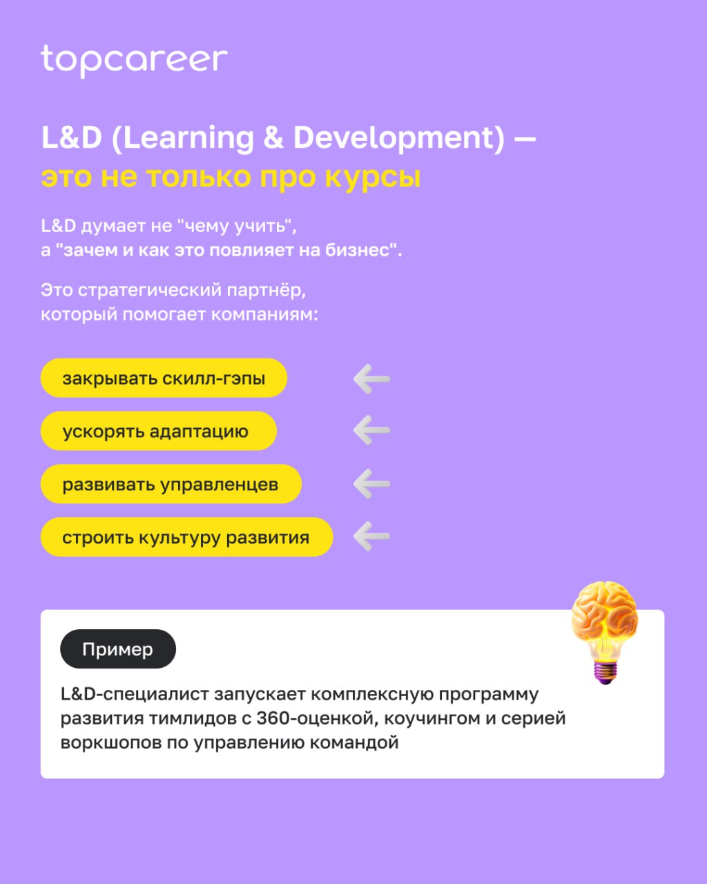 🧐 L&D и T&D — это одно и то же?
Многие путают эти два направления, хотя разница между ними — принципиальная. Один отвечает за стратегию развития сотрудников, второй — за реализацию обучения | Сетка — социальная сеть от hh.ru