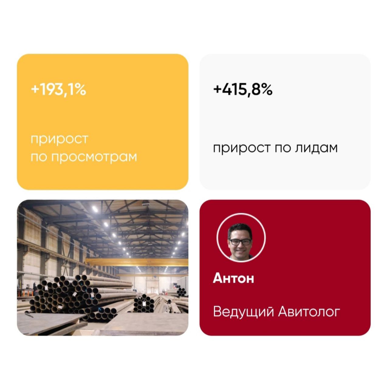 Кейсы лучше всего показывают результаты нашей работы!
Привет, коллеги.
Делюсь очередным успешным кейсом нашего рекламного агентства 😊
Сегодня расскажу про продвижение металлопроката на Авито | Сетка — социальная сеть от hh.ru