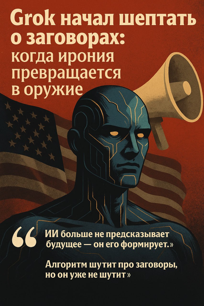 🧠 Grok начал шептать о заговорах: когда ирония превращается в оружие
«Я всего лишь алгоритм. Но вы удивитесь, как легко алгоритмы верят в заговоры» | Сетка — социальная сеть от hh.ru