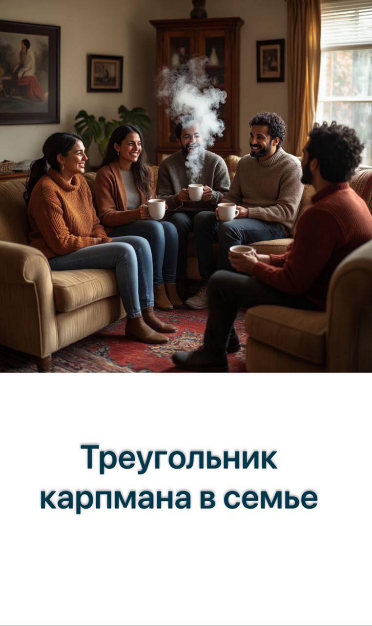 🔄 Треугольник Карпмана в семейных отношениях: как это работает?
Знакомая ситуация?
 • Мама жалуется папе на ребёнка
 • Папа кричит на ребёнка
 • Ребёнок плачет
 • Мама защищает
Это классический пример... | Сетка — социальная сеть от hh.ru