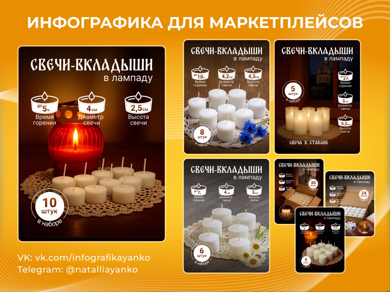 Инфографика для линейки карточек для свечей-вкладышей в лампаду | Сетка — социальная сеть от hh.ru