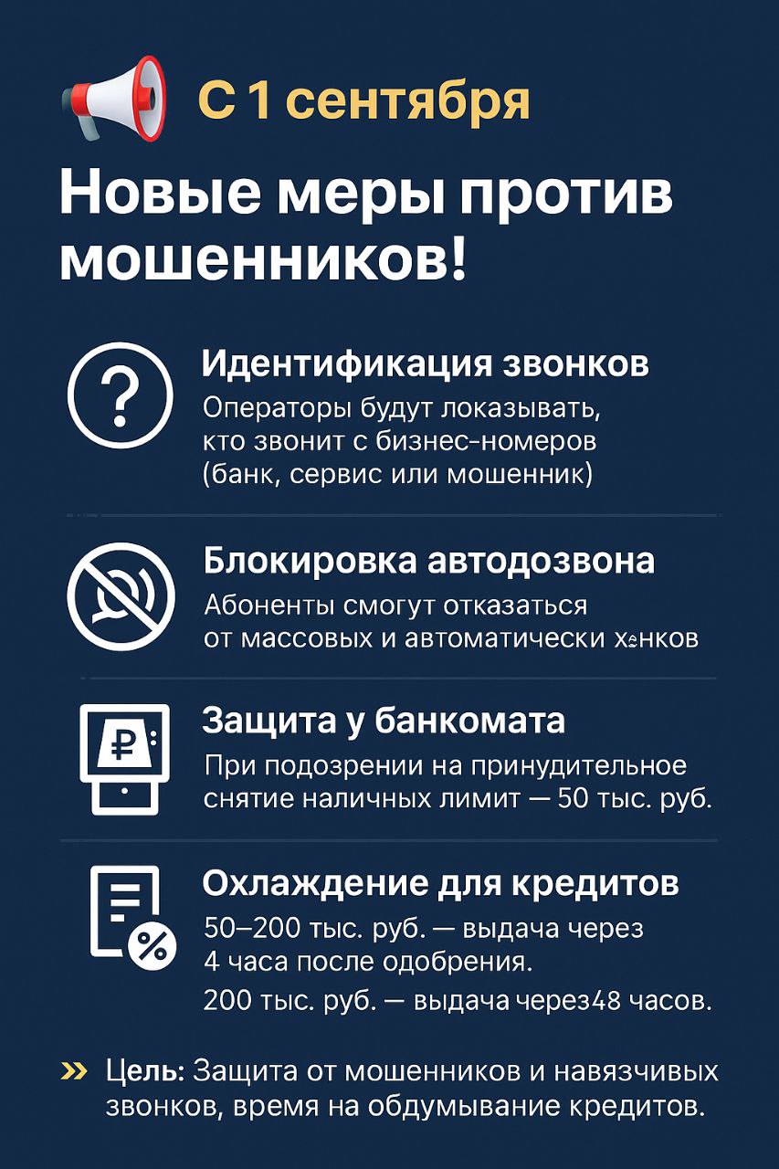 🎯 С 1 СЕНТЯБРЯ — НОВЫЕ МЕРЫ ПРОТИВ МОШЕННИКОВ! 🛡️
Иногда, хоть и с опозданием, наши законодатели принимают по-настоящему полезные законы! 😊 С радостью делюсь подробностями:
С 1 сентября 2025 года всту... | Сетка — социальная сеть от hh.ru