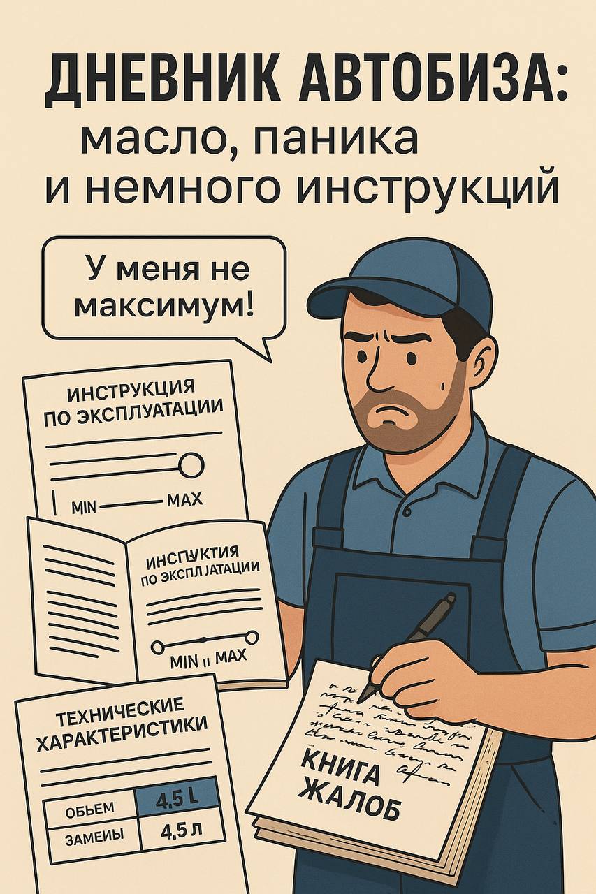 ⚙️ Дневник автобиза: масло, паника и немного инструкций
Давно не писал о работе — а ведь изначально этот канал задумывался как дневник взлётов и… ну, желательно не падений | Сетка — социальная сеть от hh.ru