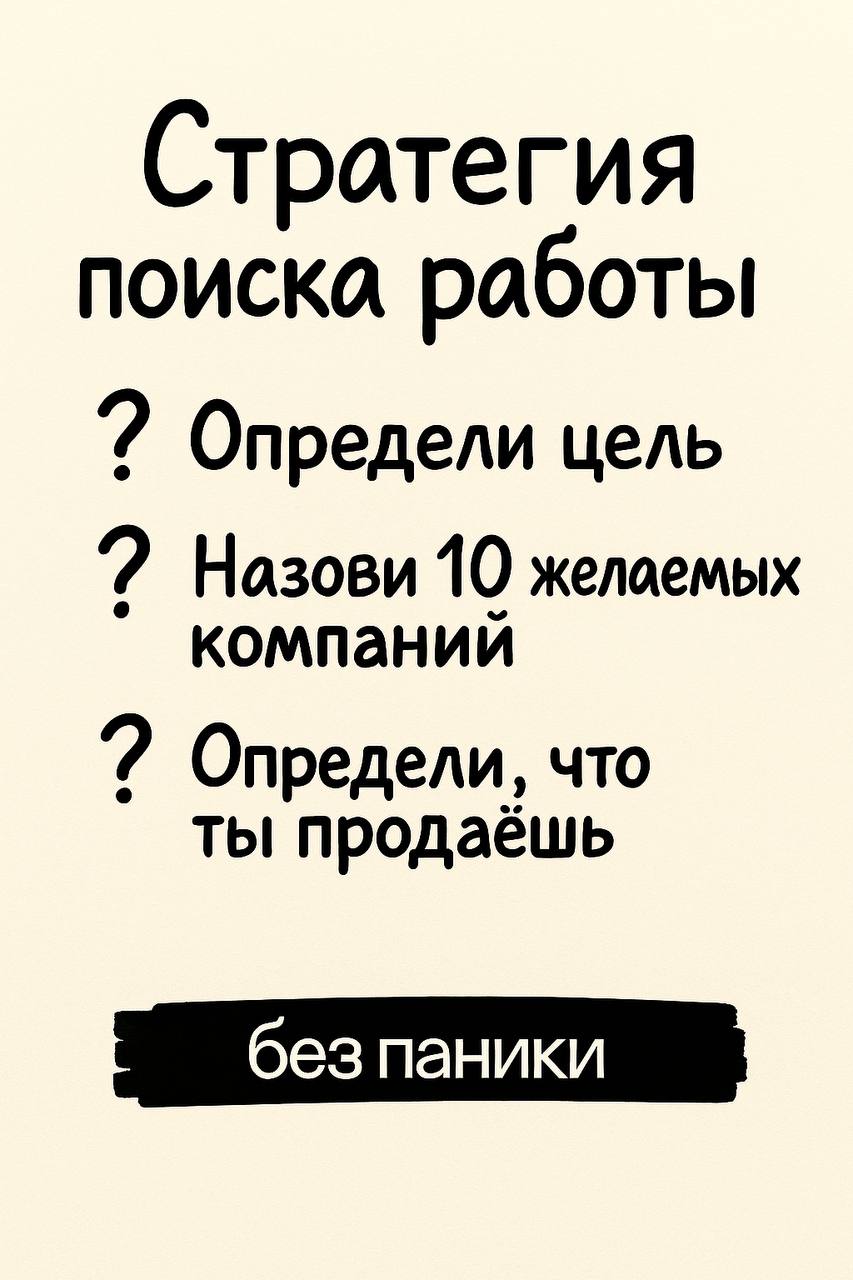 Часть 3, построение стратегии поиска работы.
Частая ошибка, просто начать искать.
Без цели, без направления, без понимания, куда ты идёшь.
И тогда ты не ищешь работу, ты тратишь силы | Сетка — социальная сеть от hh.ru