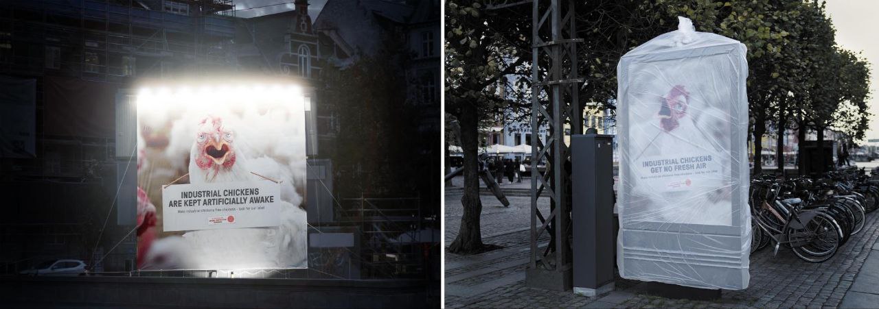 🐓Фонд защиты животных Дании разместил на билбордах рекламную кампанию, наглядно показывающую тяжелые условия содержания птиц на птицефермах | Сетка — социальная сеть от hh.ru