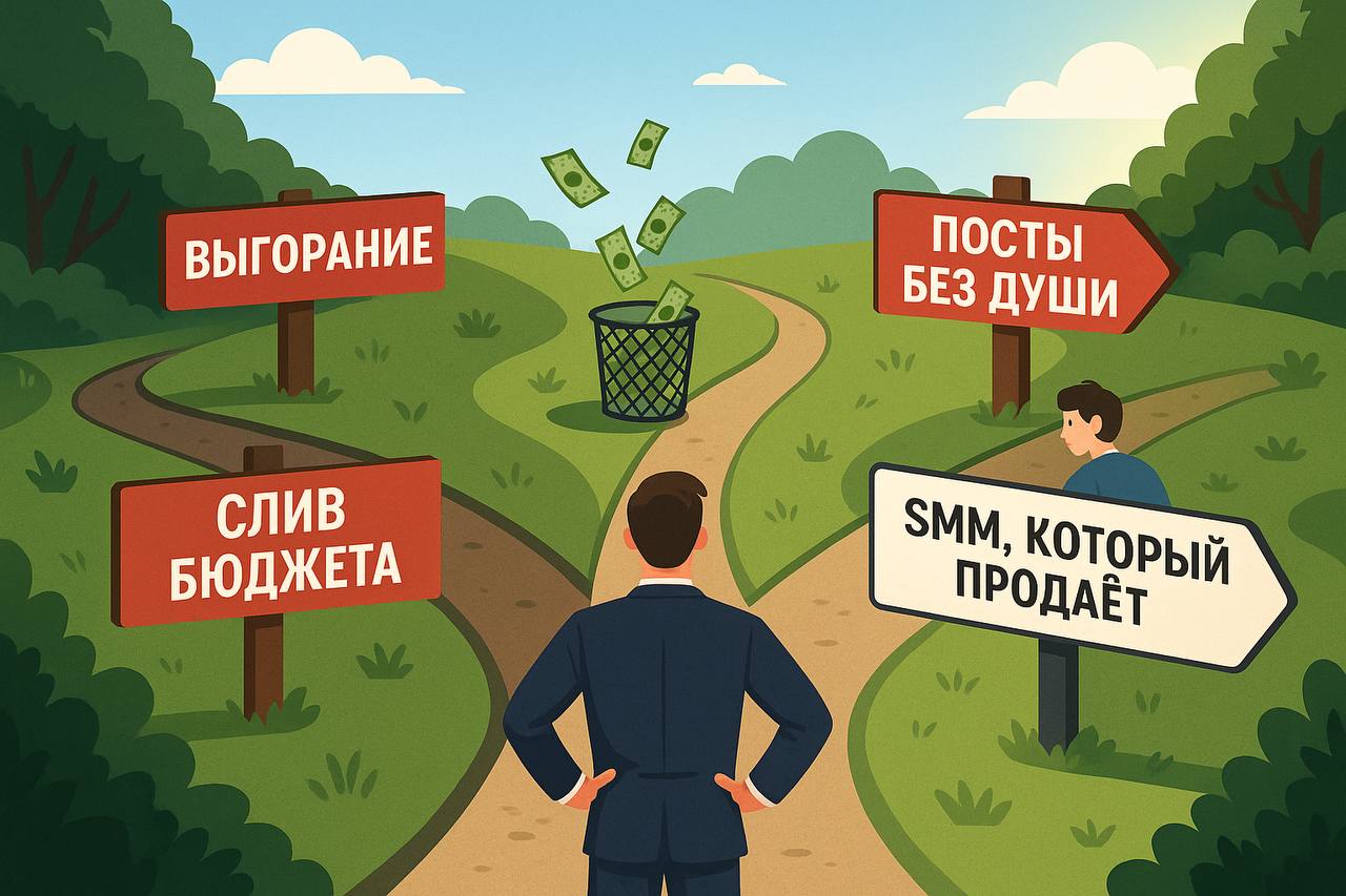 На лево пойдёшь…
У тебя 🫵🏼 есть ЧЕТЫРЕ пути.
Но ТРИ из них — тупик. Прямо сейчас ты, скорее всего, на одном из них.
1. Вести соцсети на издыхании: по вечерам, между показами, на бегу | Сетка — социальная сеть от hh.ru