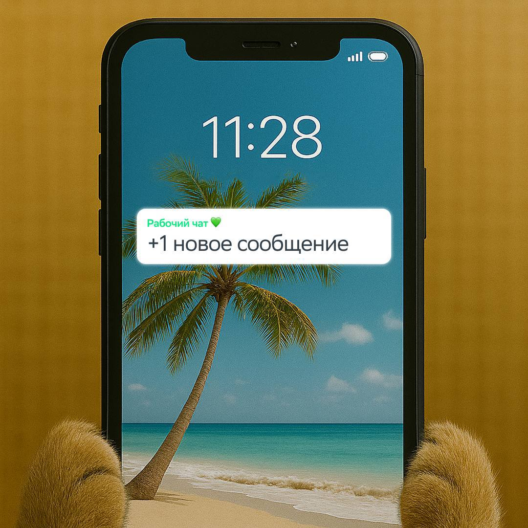То самое уведомление из рабочего чата, когда начался отпуск…
Ставь лайк, если оценил финал истории! | Сетка — социальная сеть от hh.ru