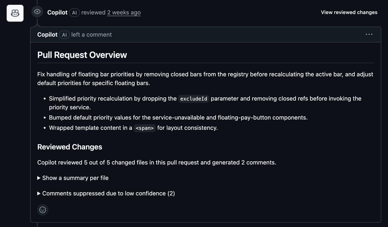 Добавили Copilot Code Review.
Пока полет нормальный. Он действительно умеет находить логические несостыковки в повествовательной нити кода и условиях. Подмечает узкие места, даёт рекомендации | Сетка — социальная сеть от hh.ru