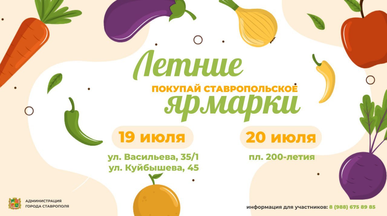 🥔В Ставрополе 19 и 20 июля пройдут ярмарки выходного дня
В субботу торговые точки расположатся на Васильева, 35/1 и Куйбышева, 45, а в воскресенье – на площади 200-летия | Сетка — социальная сеть от hh.ru