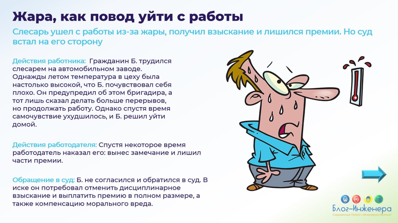 ⬆️ В карточках мы представили свежее дело, где суд проверил, правомерно ли наказывать сотрудника за отказ работать в невыносимую жару | Сетка — социальная сеть от hh.ru
