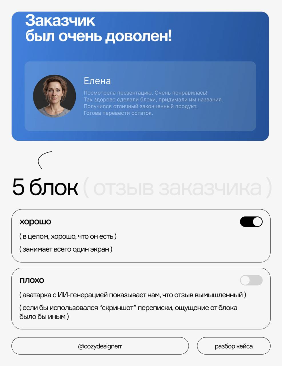 Разбор кейса на ошибки #2
Что на картинках:
⚡️ Взяла рандомный кейс на Бехе, написала владелице и получила разрешение на разбор анонимно
⚡️ Разобрала каждый блок кейса и прописала, что в нем хорошо, а... | Сетка — социальная сеть от hh.ru