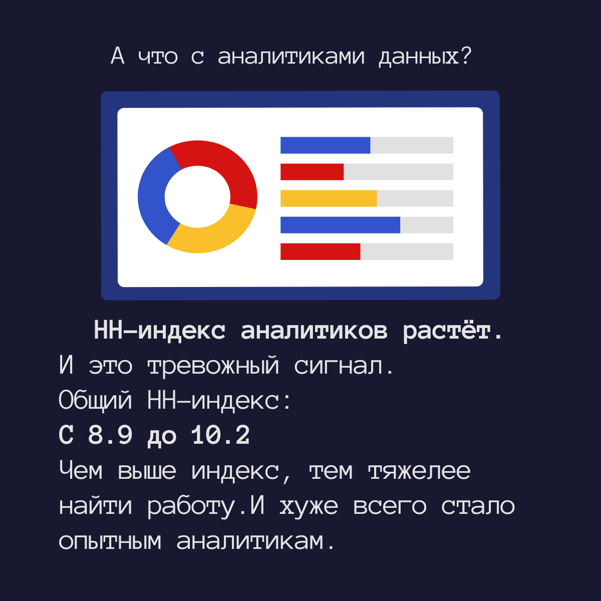 Привет ) Подготовила для вас аналитику рынка труда IT в целом и детально по грейдам для аналитиков данных.
По грейдам считала индекс считая количество вакансий и резюме на hh | Сетка — социальная сеть от hh.ru
