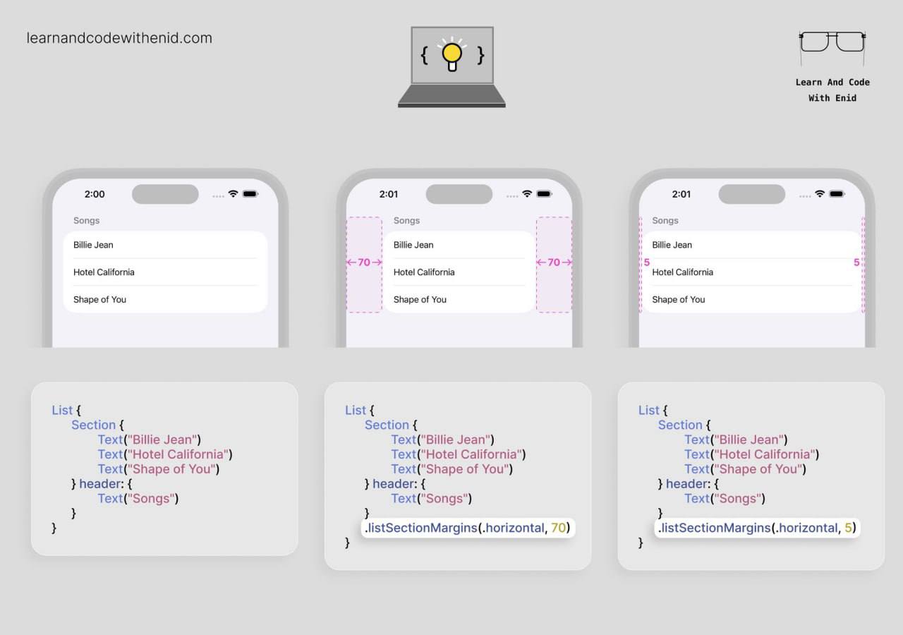 SwiftUI совет
Начиная с iOS 26.0, можно использовать listSectionMargins() для управления отступами вокруг каждой секции в списке. | Сетка — социальная сеть от hh.ru