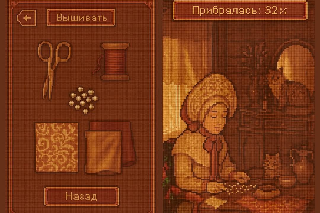 🔴 Несуществующая игра, вдохновлённая вышивкой русского кокошника.
Мастерица Елена (под ником lecoritsa) решила представить себя в пиксель-арт игре и создала с помощью ИИ такой концепт | Сетка — социальная сеть от hh.ru