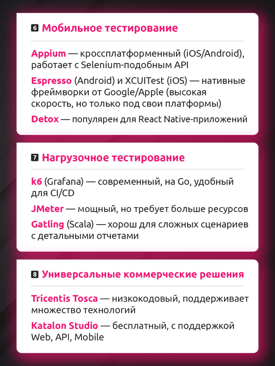 Прямо здесь и сейчас: подборка топовых сервисов для специалистов тестирования 🔥
Современный рынок предлагает множество решений для автоматизации тестирования, каждое из которых обладает уникальной спе... | Сетка — социальная сеть от hh.ru