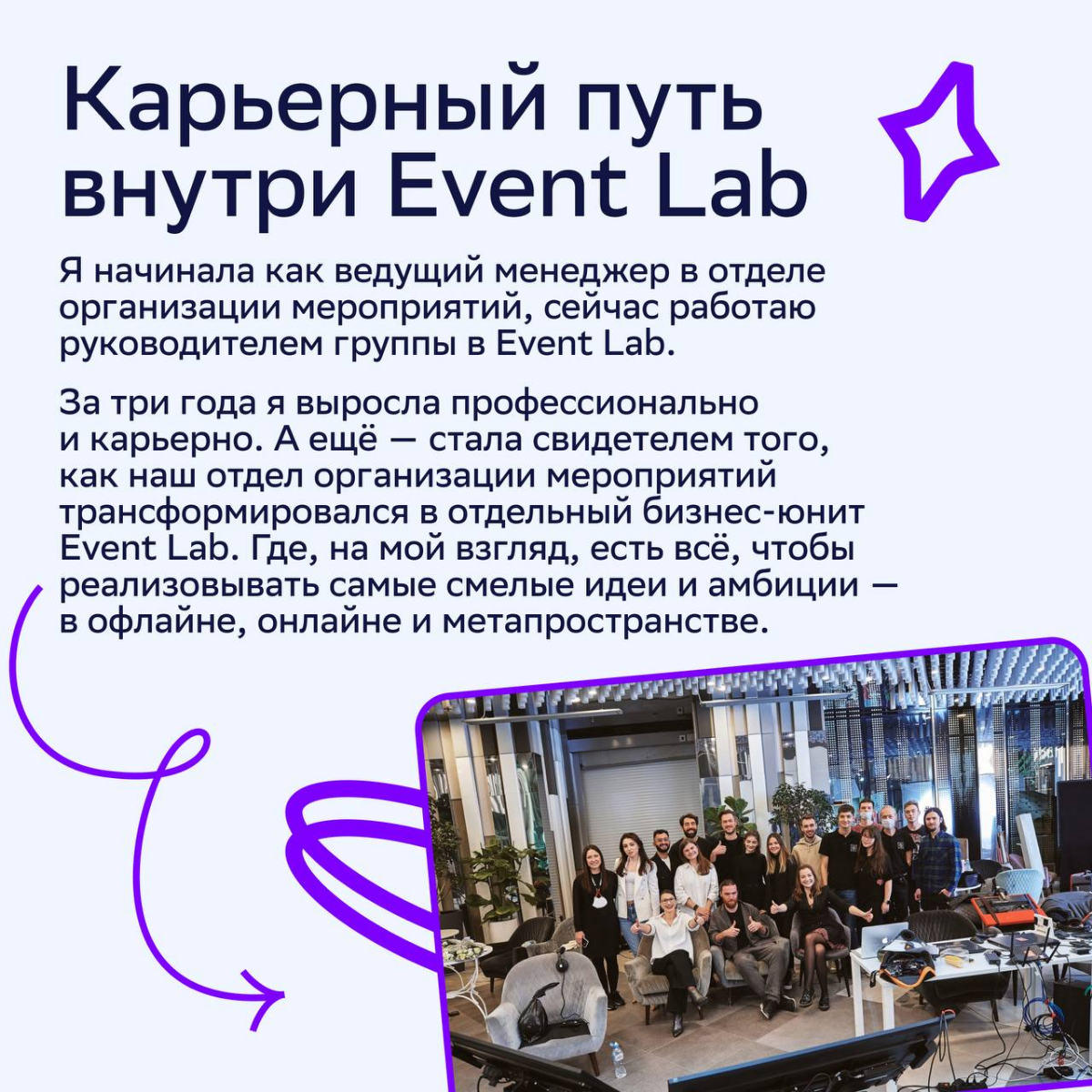 От ведущего менеджера до руководителя группы в Event Lab
Сегодня хотим поделиться карьерным кейсом нашей коллеги Марины Деревенко | Сетка — социальная сеть от hh.ru