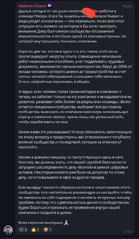 Наблюдаю за ситуацией по уволенному волку из рутуба и думаю, что не стоило останавливаться на увольнении | Сетка — социальная сеть от hh.ru