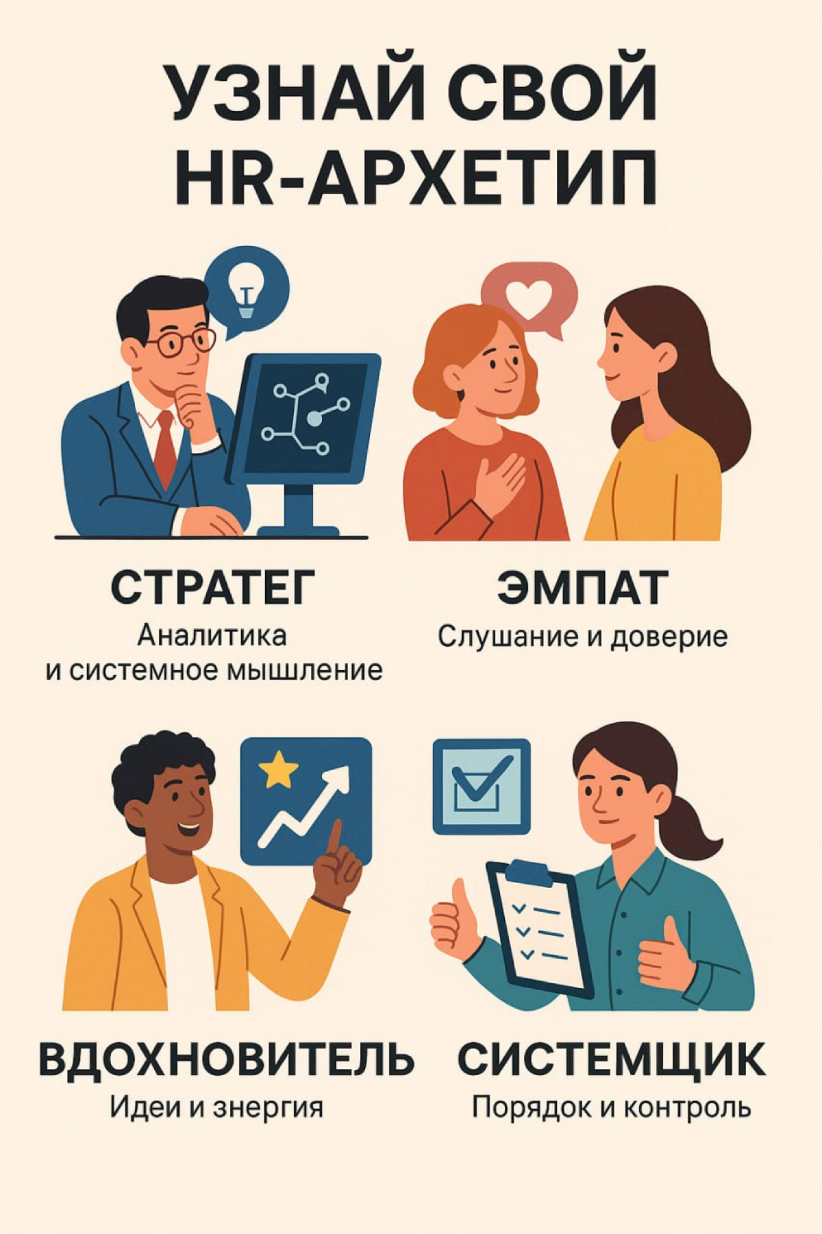 🧩 Тест: Узнай свой HR-архетип | Сетка — социальная сеть от hh.ru