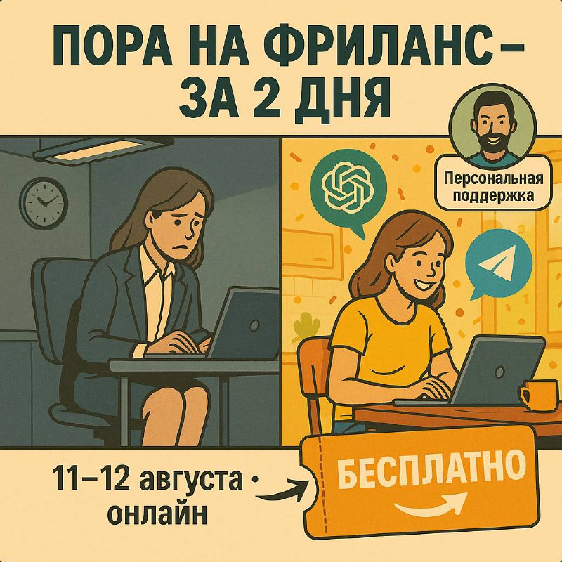 🚀 БЕСПЛАТНЫЙ ПРАКТИКУМ
Профессия: ИИ-специалист с нуля простым языком
За 2 дня вы:
• создадите тексты и картинки в ChatGPT + Midjourney (даём оплаченную версию)
• соберёте работающего Telegram-чат-бот... | Сетка — социальная сеть от hh.ru
