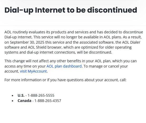 AOL объявила о прекращении поддержки услуги Dial-up интернет начиная с 30 сентября 2025 года | Сетка — социальная сеть от hh.ru