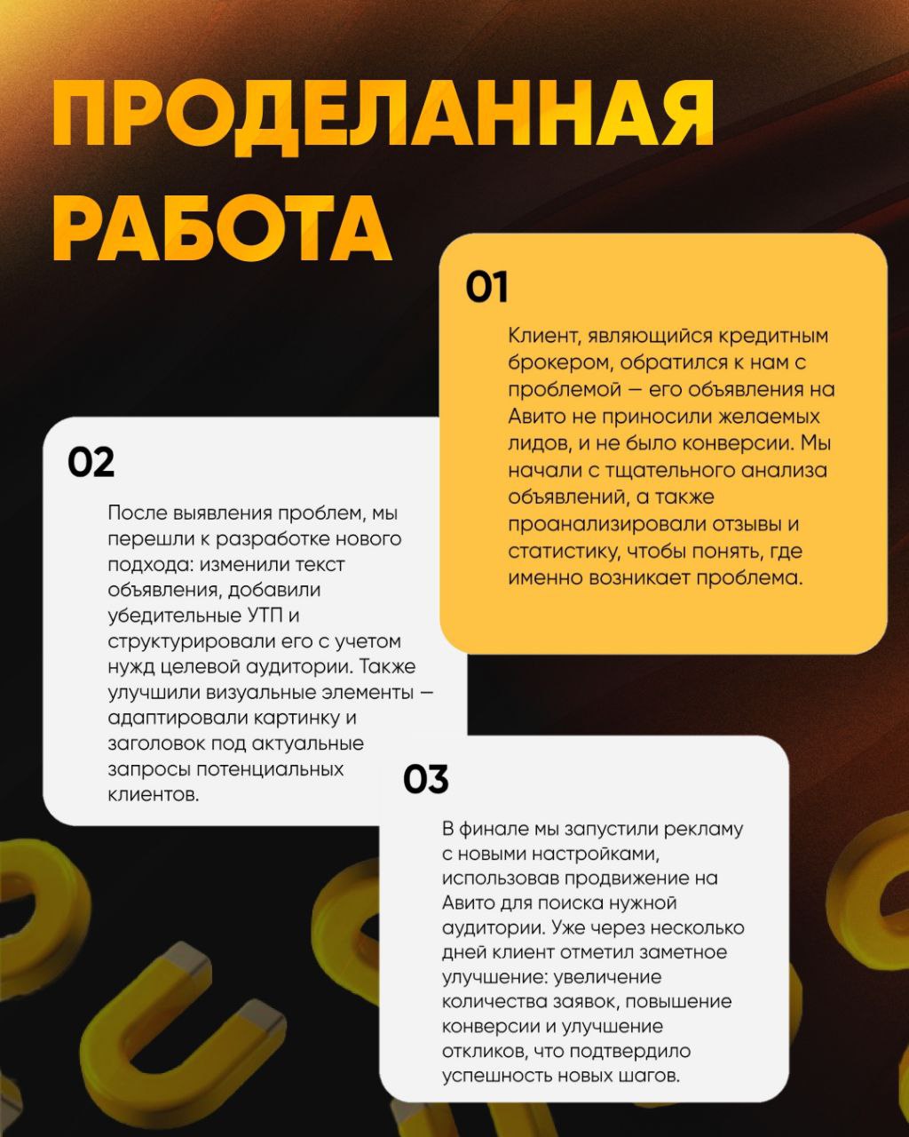 Кейсы лучше всего показывают результаты нашей работы!
Сегодня расскажу про
продвижение услуг кредитного брокера | Сетка — социальная сеть от hh.ru