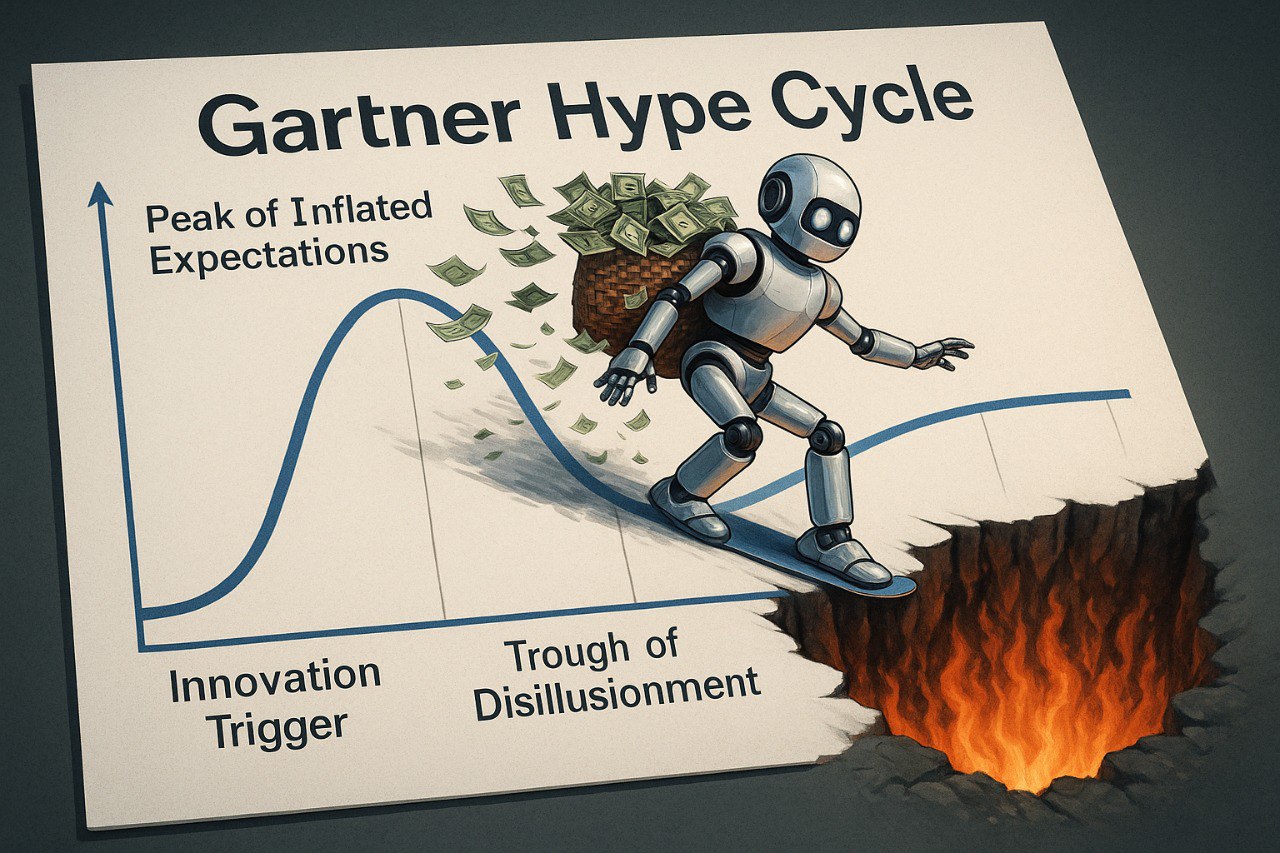 📉 Тревожные новости о рынке AI
🤷‍♂️ Gartner падает, OpenAI предупреждает о пузыре рынка AI
Акции Gartner за месяц упали на 28% | Сетка — социальная сеть от hh.ru