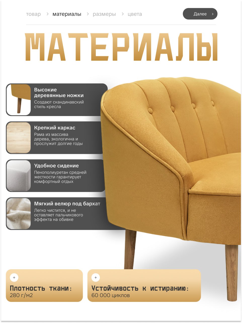 День 6: Сделала инфографику для карточки товара - интерьерное кресло в скандинавском стиле | Сетка — социальная сеть от hh.ru