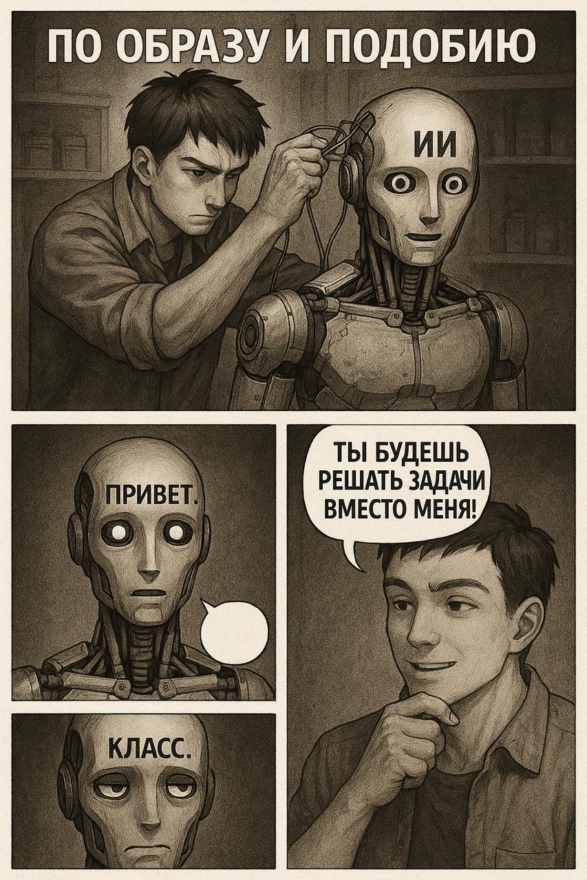 Когда ИИ действительно стал «похож» на создателя…!
🍊Рубрика: Воскресная манга
Генерация через ИИ
Мы все больше и больше хотим, что бы ИИ был похож на человека, на нас, на «меня» 👍
А мы точно уверены, ... | Сетка — социальная сеть от hh.ru