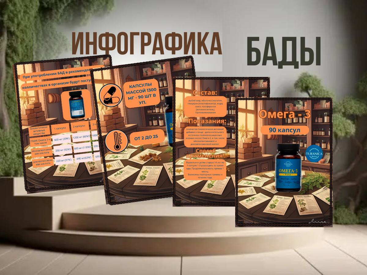 Создание инфографики для этой карточки началось с тщательного исследования состава и свойств биологически активной добавки "Омега-3" | Сетка — социальная сеть от hh.ru