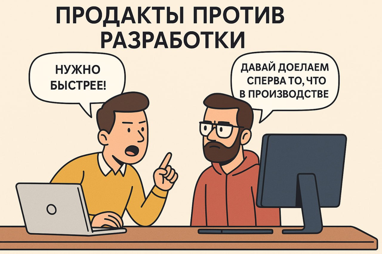 🔥 Продакты vs разработка: вечная гонка сроков
Кто работал в продуктовой команде, знает эту классику:

Продакт: «Нужно быстрее, релиз, клиенты ждут!»
Разработка: «Давайте для начала закроем баги и техд... | Сетка — социальная сеть от hh.ru