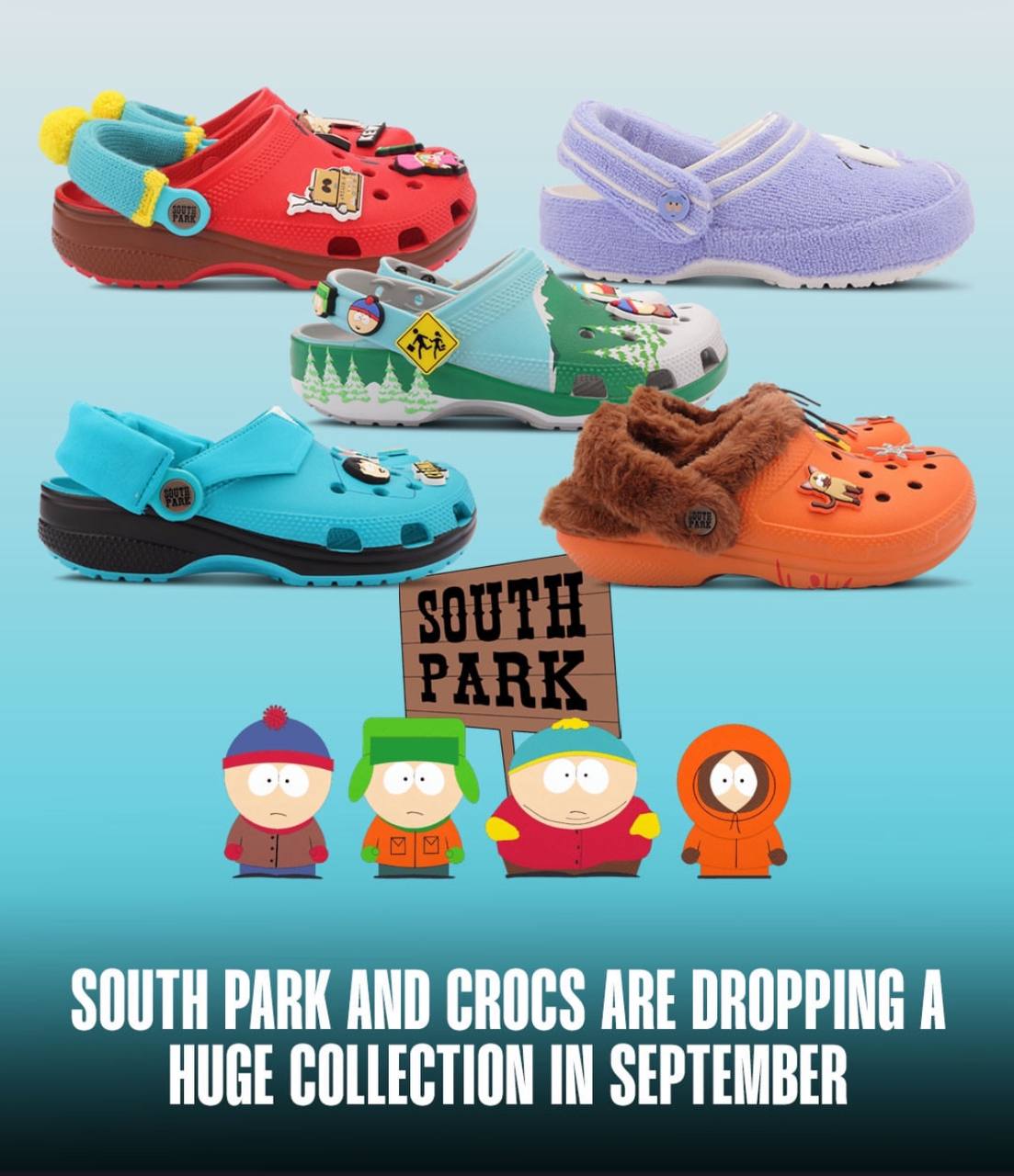 ⚡️ Crocs выпустит коллабу с Южным парком. Сабо должны выйти уже 4 сентября и будут стоить $80.
Встаём в очередь за кроксами с Полотенчиком 🙉 | Сетка — социальная сеть от hh.ru